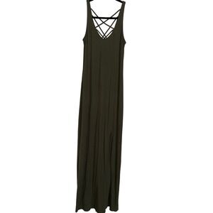 Express Olive Green Crisscross Neck Maxi Dress with‎ Slit Size S